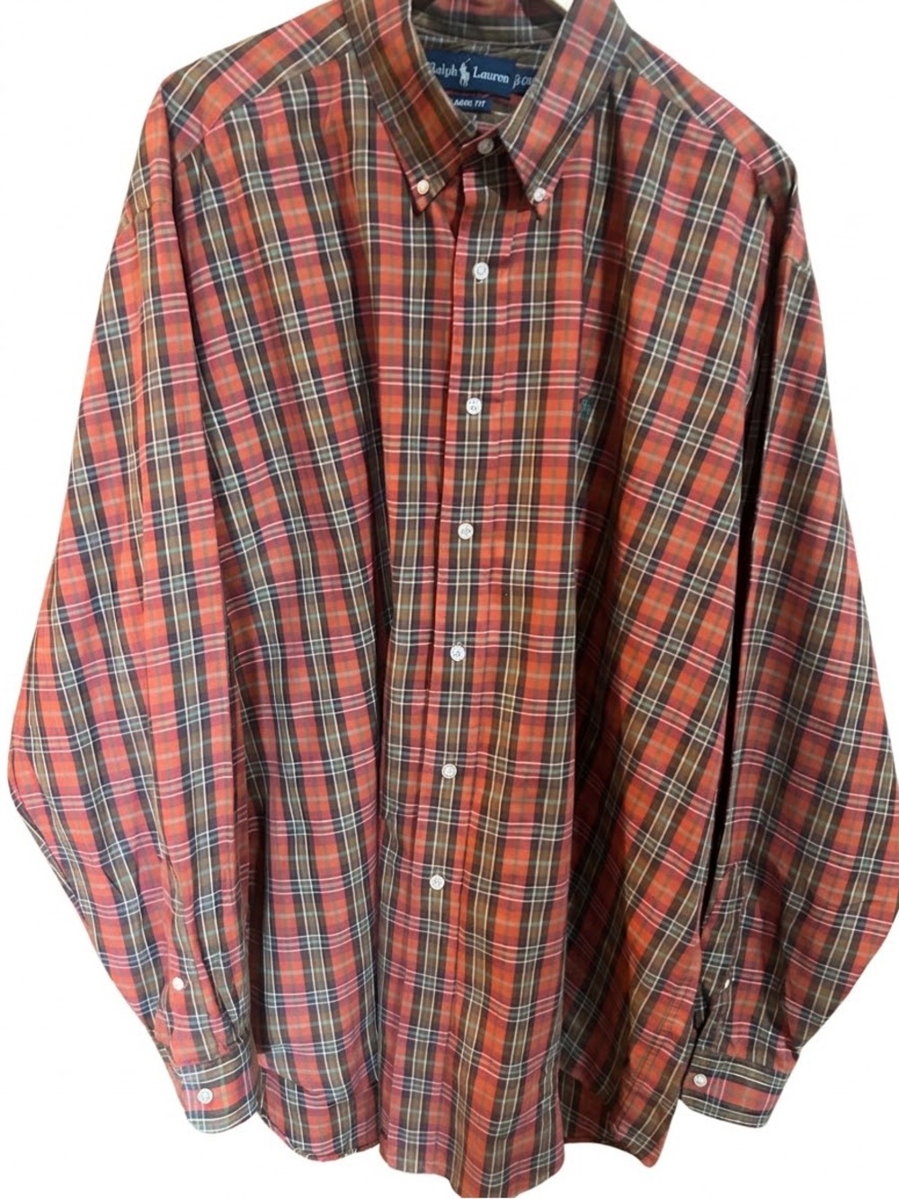 ⁠Polo Ralph Lauren Men's XXL Classic Fit Oxford Shirt | Rust Red Plaid⁠